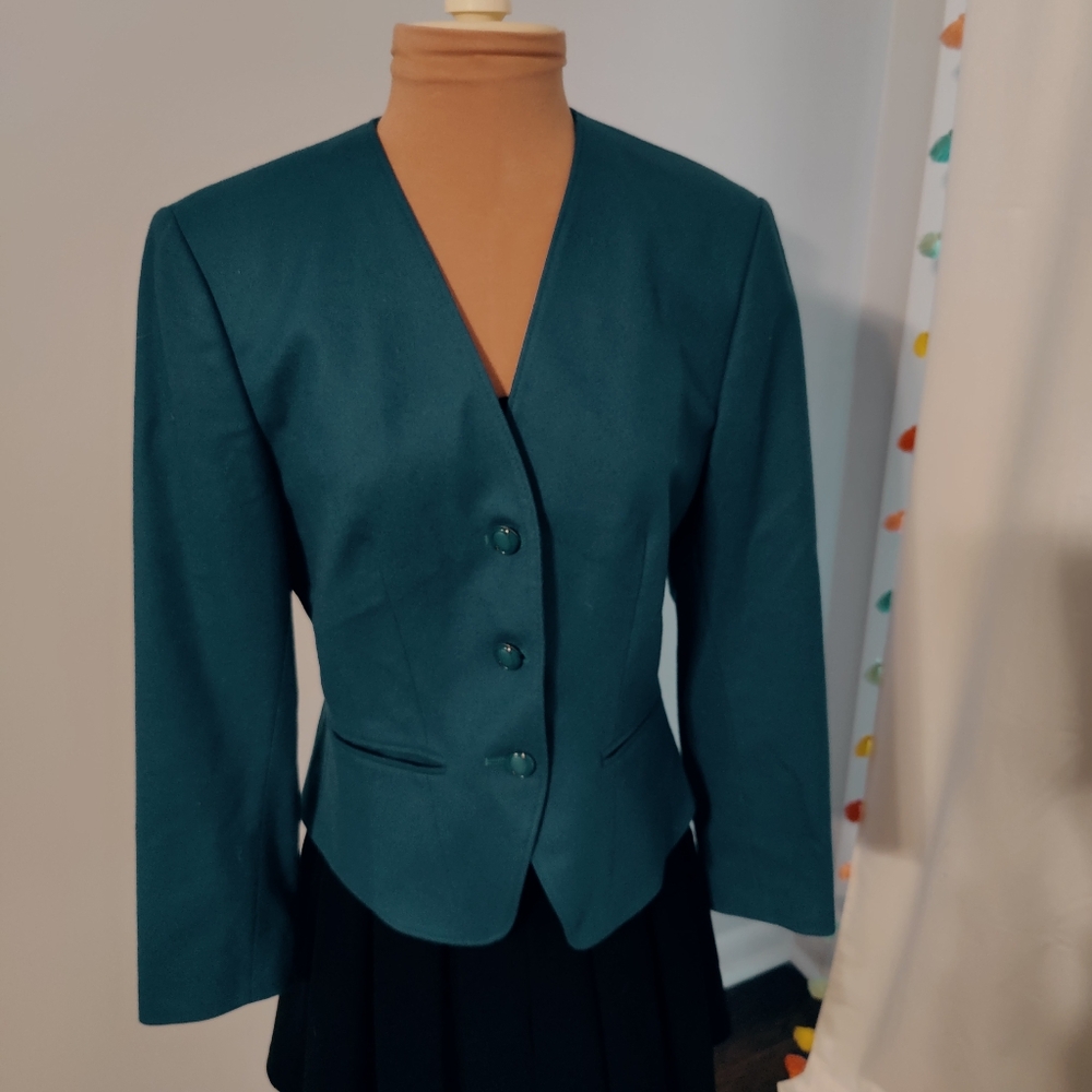 Pendleton Cropped Structured Teal Blazer Pockets … - image 6